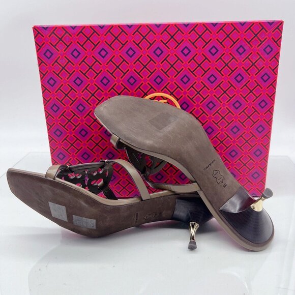 Tory Burch Miller Bombé 55mm Low Heel Sandal Toasted Sesame Brown Leather US 9 - Picture 10 of 13